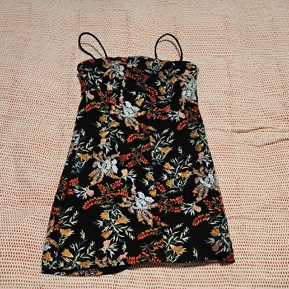 Urban Outfitters Audrey Ponte Mini Dress With Embroidered Flowers